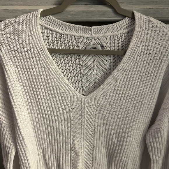 Vince Optic White‎ Ribbed Chunky Knit Oversized V-Neck Sweater Minimalist - Picture 6 of 8